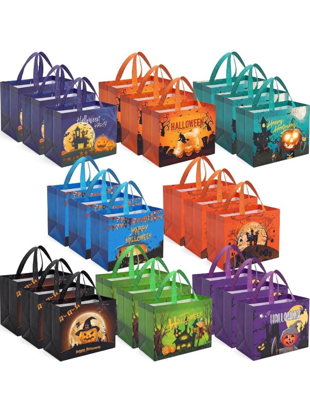 24 Pcs Halloween Tote Gifts Bags Bulk with Handle Reusable Large Trick or Treat